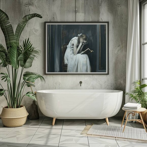 Original Dark Literary Art Print + Digital Copy, Woman Reading - Picture 3 of 10